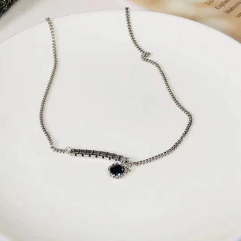 

Made Old 925 Sterling Silver Box Cross Chain Necklace with Black Agate for Men Women Brand Choker Wedding Party Jewelry