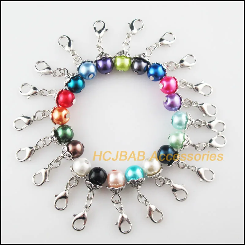 

20 New Cone 9x15mm Charms Mixed Ball Glass Tibetan Silver Tone Retro With Lobster Claw Clasps