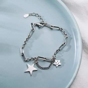 

XIYANIKE 925 Sterling Silver Smiling Face Bracelet for Women Thai Silver Jewelry New Fashion Punk Stars Pendant Handmade Jewelry