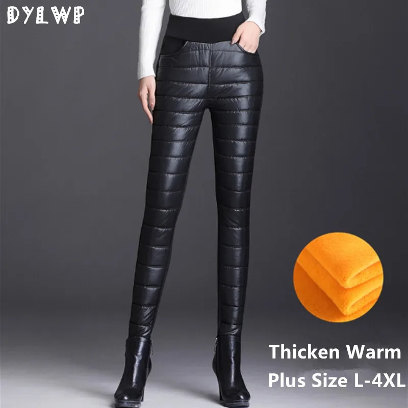 Зимние двухсторонние пуховые Хлопковые женские брюки с высокой талией