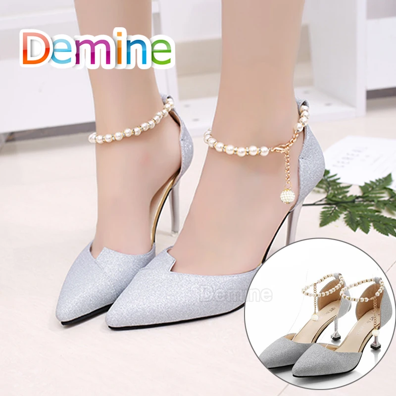 Women Shoelaces for High Heels Pearl Heels Band Shoe Belt Ankle Holding Loose Anti-skid Bundle Tie Straps Band Shoes Decoration