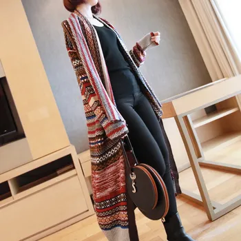 

New European Women's Clothing Soft and Comfortable Coat Female Retro Women Autumn Knitted V-Neck Long Cardigan Fashionable Long