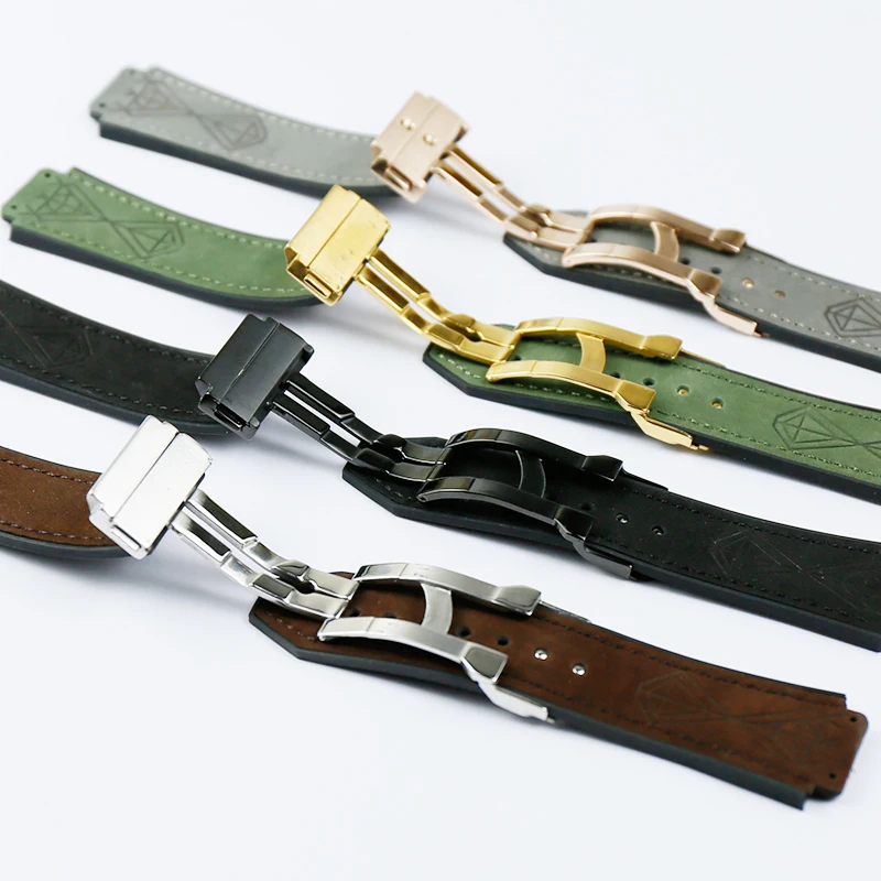 Watch accessories for Hublot 25 * 19mm matte leather silicone strap series 22mm folding buckle men and women sports rubber strap