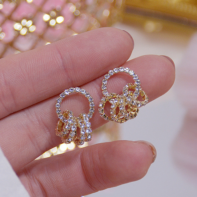 Sale Exquisite Gold Leaves Circle Stud Earrings For Women AAA Zircon Shiny Rhinestone Earring Wedding Birthday Jewelry Gifts