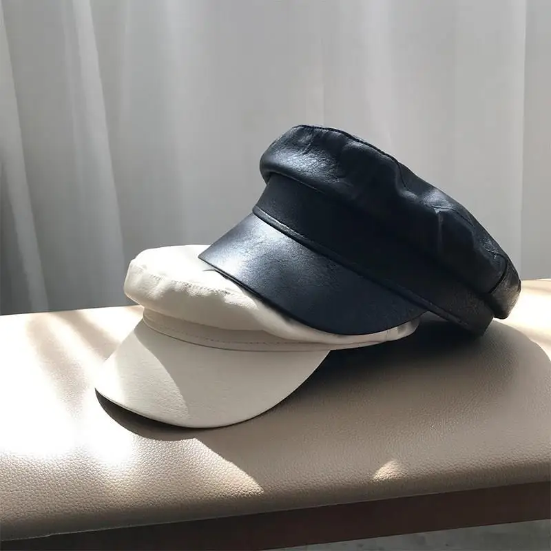 Винтажные женские осенние береты из искусственной кожи, Женские однотонные береты из искусственной кожи