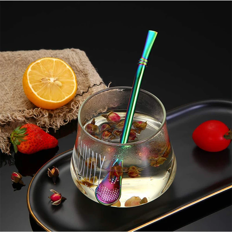 Set of 2 Stainless Steel Yerba Mate Straws with Tea Infuser and Cleaning Brush