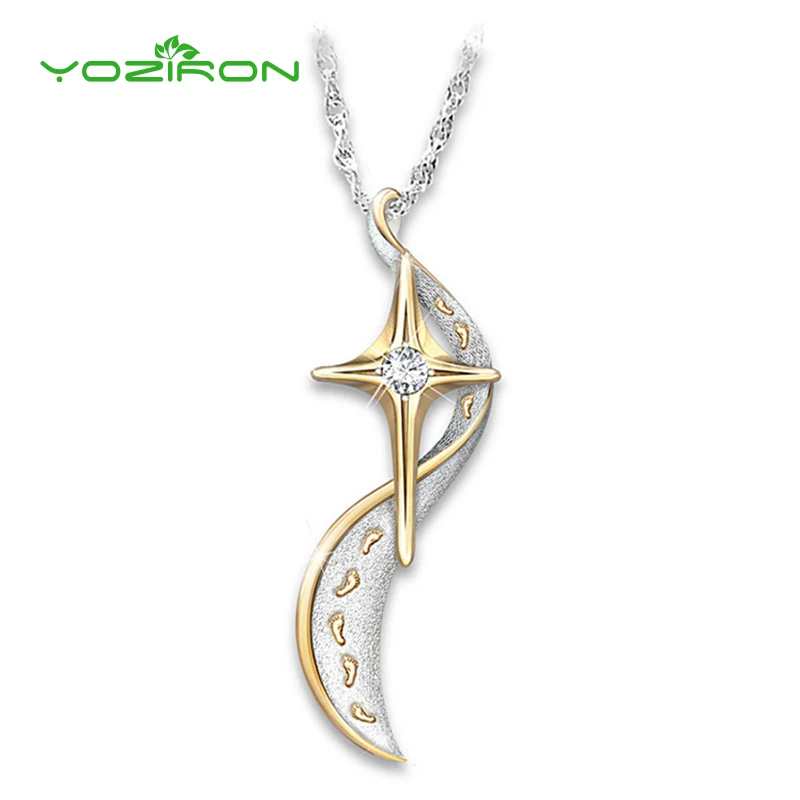 

Cute Fashion Religious Printed Necklace Footprints Cross Pendant Plated Fashion Creative Gold Two-Color Necklace