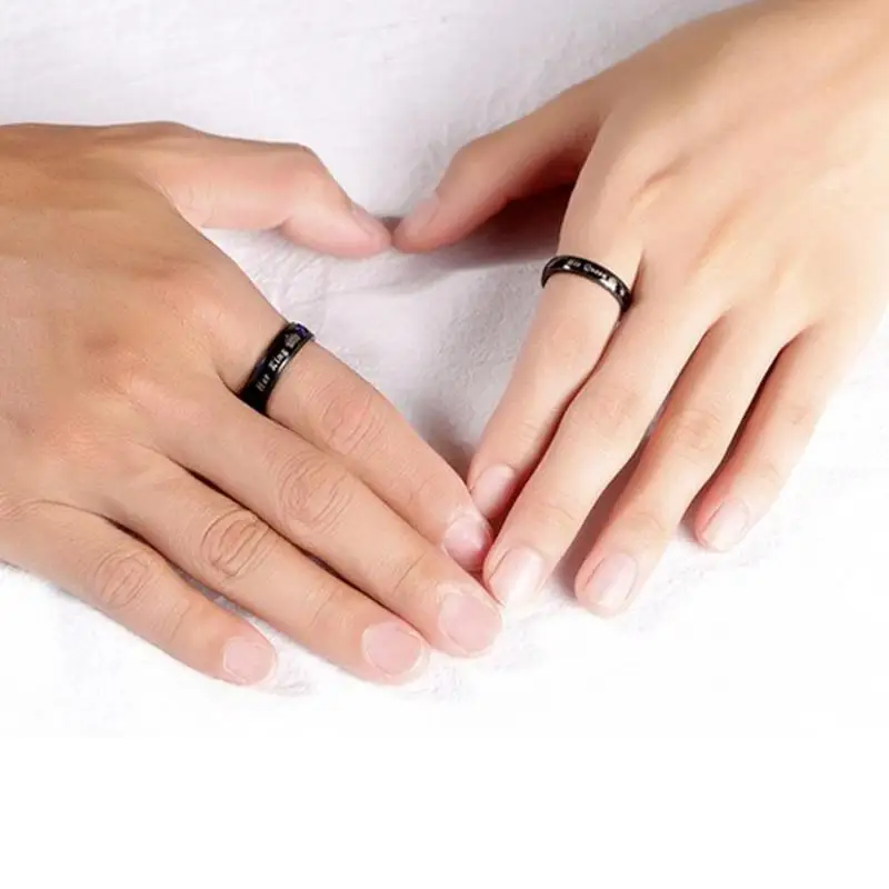 Черная пара кольцо для ее короля и его королевы с принтом короны буквы из