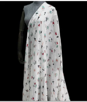 

100X132cm Fashion Week Rocket Planet Heart Print 8momme 100%mulberry silk Fabric For Woman Summer Dress Blouse DIY Sewing