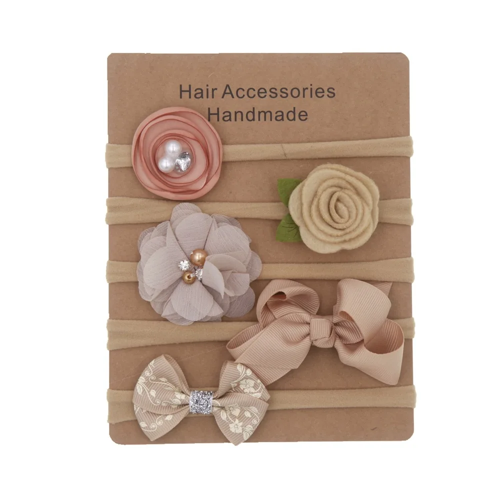 Nylon Headbands Hair-Ornaments-Set Bows-Flower Photography-Props Baby Children 5pcs/Lot