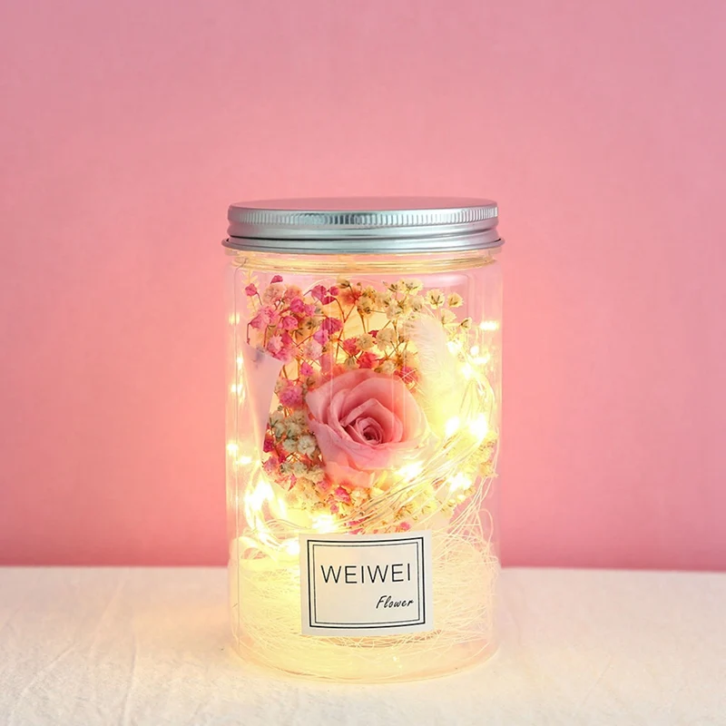  LED Romantic Night Light Rose Flower Jar Lamp Valentine Day Gift With Light String Portable Christm - 4000073942816