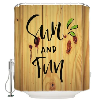 

Shower Curtain Waterproof Polyester With 12 Hooks Retro Wood Grain Background Text Sunshine Fun