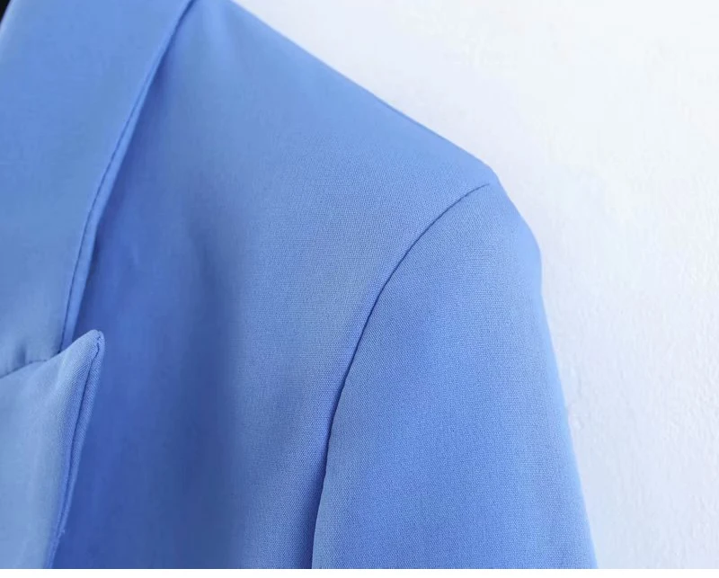 Европейский стиль, элегантный женский Блейзер, синий, на одной пуговице, с карманами, с длинным рукавом, женские повседневные пальто, офисная одежда, верхняя одежда, свободные топы