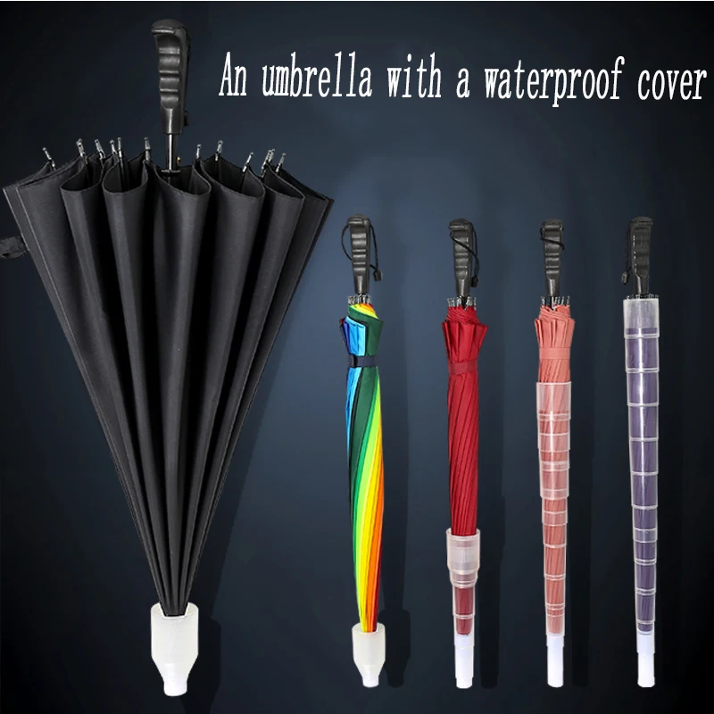 

16K comes With Waterproof Sleeve Long Handle Umbrella Men And Women Sunscreen Automatic Umbrella Fiber Umbrella Stand Windproof