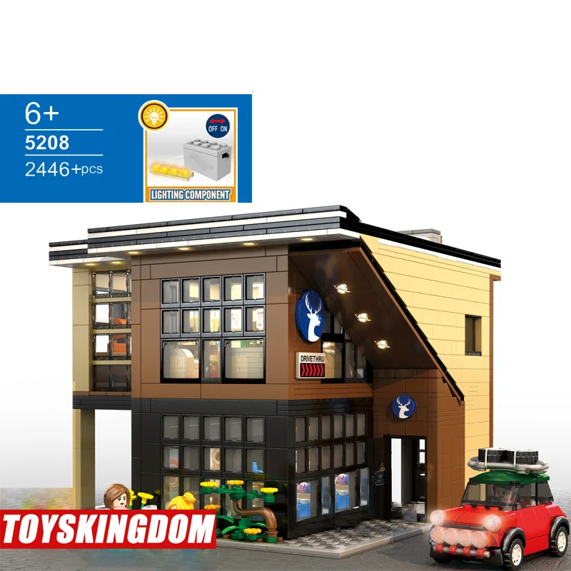 

Hot city street view luckin coffee shop moc building block with light CafÃ© model figures bricks toys collection for gifts