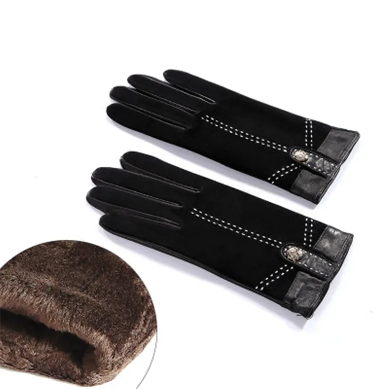 black touch plush Женские перчатки из натуральной кожи, Женские Элегантные замшевые перчатки из овчины, весна, осень, зима, на выбор, 3355 - Цвет: black touch plush