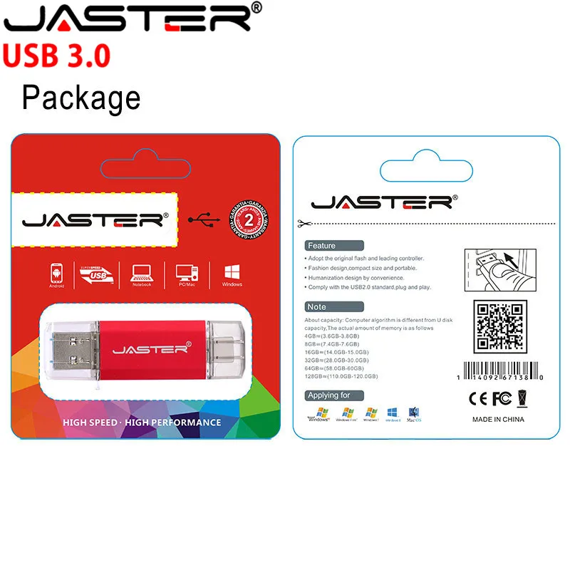 Флэш накопитель JASTER UBS 3 0 OTG USB 64 ГБ флэш 2 в 1 Type C и Micro 16 32 128 накопитель|USB