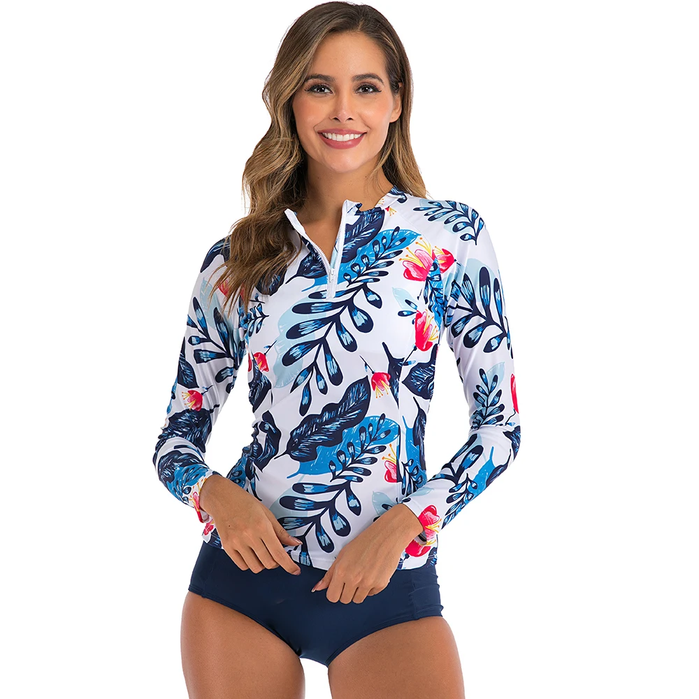 Long Sleeve Swimsuit Women Rash Guard Printed Sport Tankini Large Size Surfing Swimwear Two Pieces Bathing Suit Beachwear XXL women sport swimsuits women swim dresses women bikini sets
