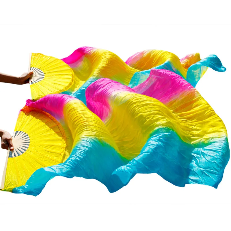 Танцевальный веер для живота ручной работы окрашенный Шелковый веер для танца настоящий шелк/имитация шелка танец живота вуаль высокого качества китайский Шелковый веер вуаль - Цвет: Color22-tw
