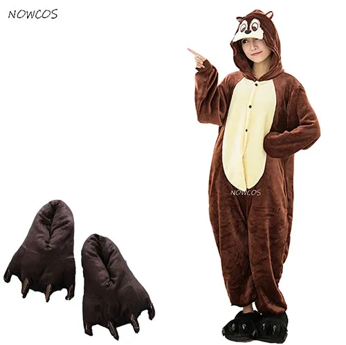 costume shoes Фланелевая теплая бурундуком Животные Пижама для взрослых костюм бурундука Косплэй пижамы для Для женщин Onesie Милая Пижама Для мужчин пижамы свадебные туфли невесты - Цвет: costume shoes
