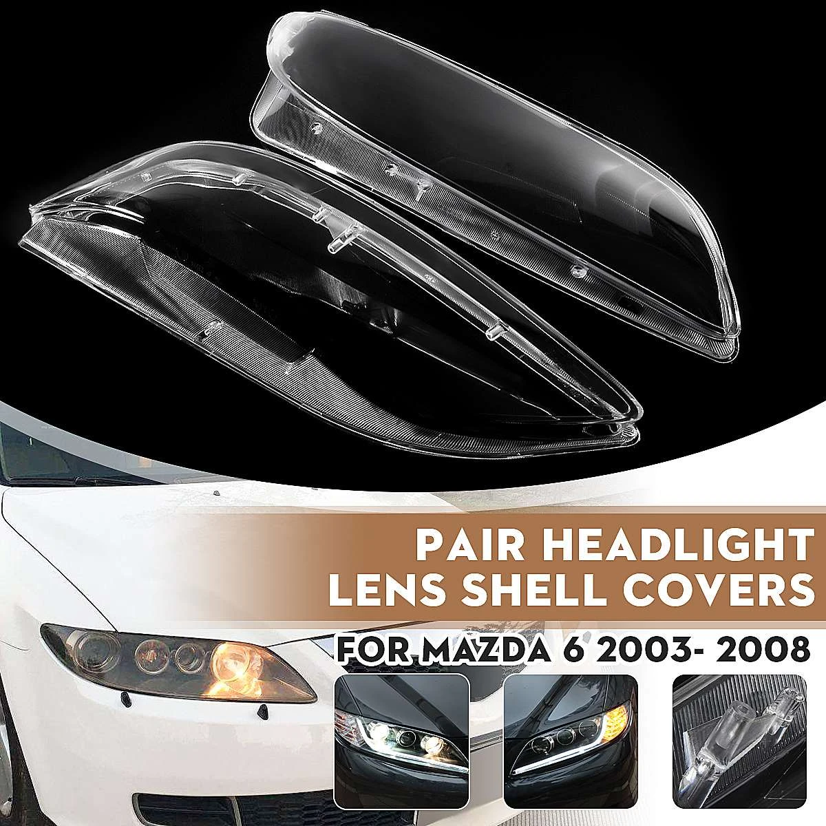 2個車のヘッドライトヘッドランプクリアシェルランプカバー交換用レンズカバーマツダ6 Mazda6 03 08 貝殻 Aliexpress