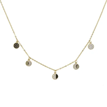 

100% 925sterling silver minimalist round charm necklace drip cz white black color statement choker necklace trendy women jewelry