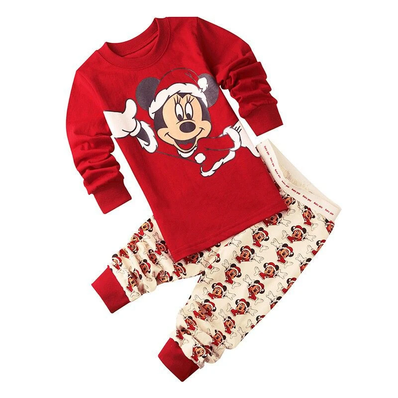 Рождественские рубашки с изображением Микки-Мауса пижама одежда для маленьких мальчиков и девочек, одежда для сна детская Санта Клаус комплекты на Рождество для малышей; одежда с героями мультфильмов