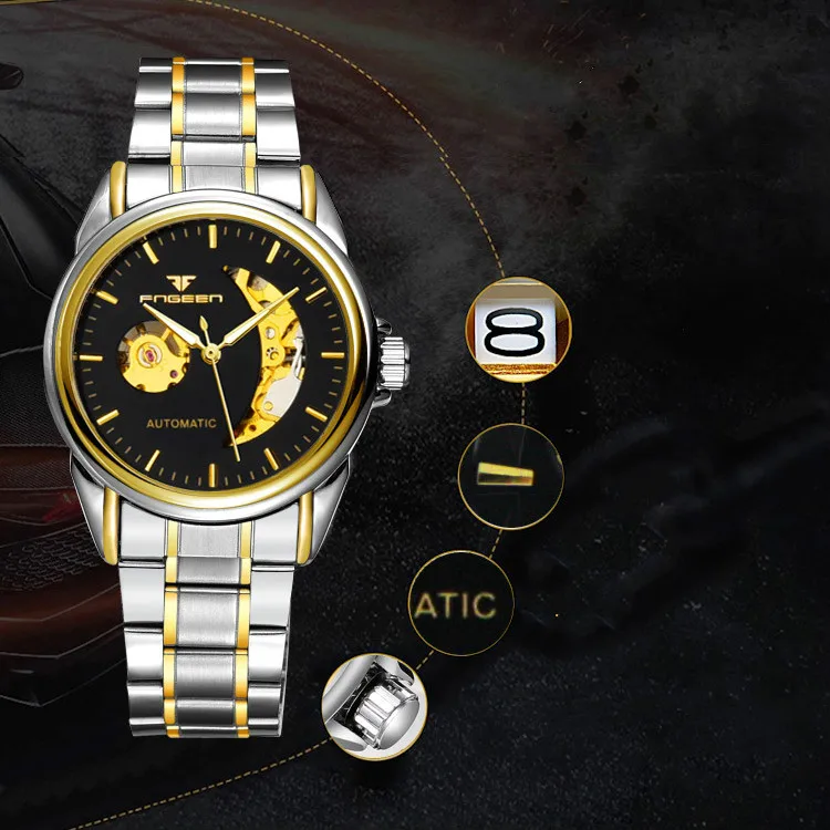 Роскошные золотые часы мужские спортивные военные скелетные наручные часы автоматические механические часы со стальным ремешком relogio masculino