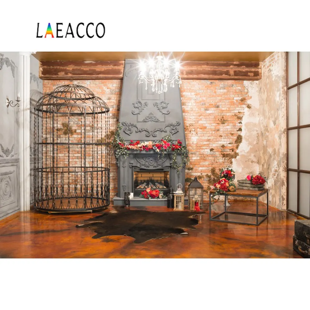 Laeacco фоны для фотосъемки камин клетка кирпичная стена блестящая люстра