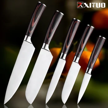 

XITUO Chef Knife 8+7+5+3.5 inch Multi Stainless Steel Kitchen Knife Sharp Sliced Salmon Sushi Meat cleav Santoku Boning Paring