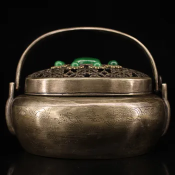 

Wedding decoration collection of Qing Dynasty old palace royal carvings inlaid with gems Hand stove Carbon furnace incense burne