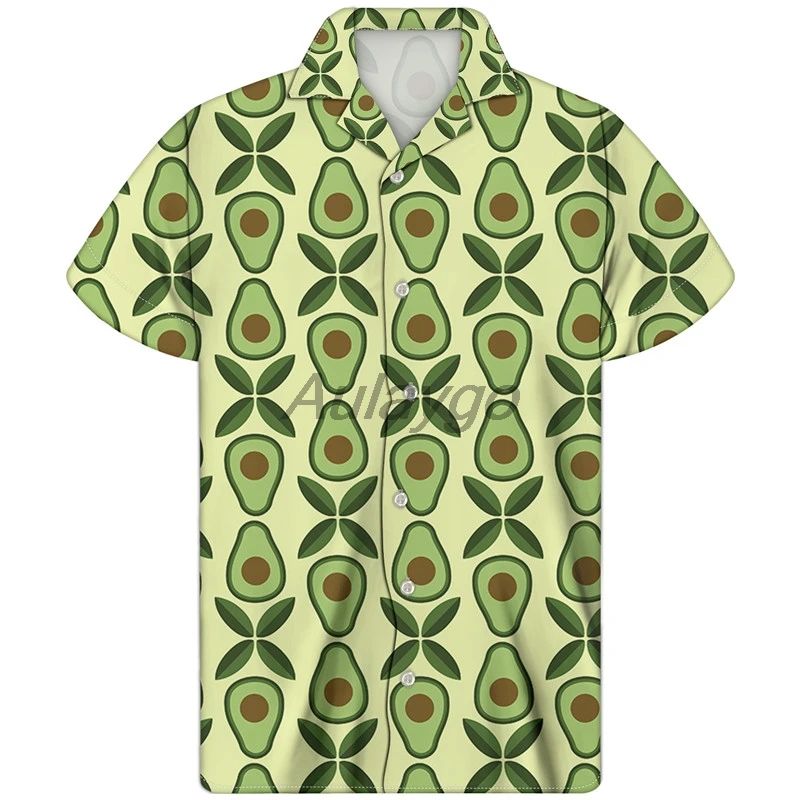 

Shirts For Men Short Sleeve Avocado Pattern Summer Plus Size Men Cuban Collar Hawaiian Shirt Fashion Csual Mens Clothing Camisa