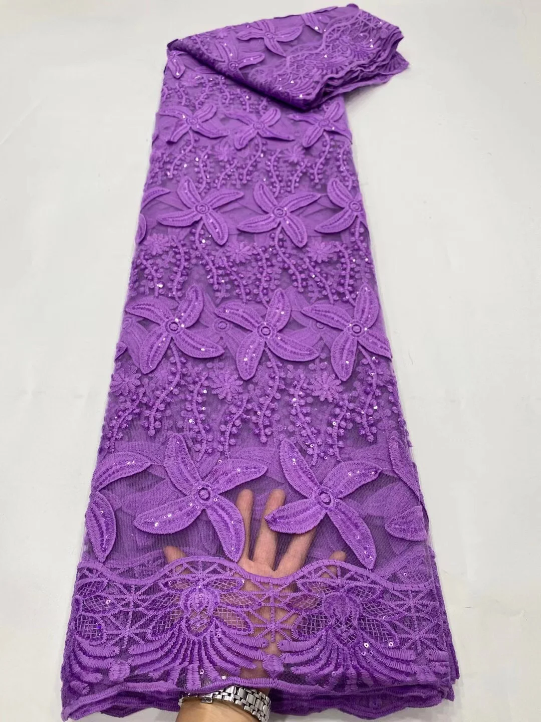 

Фиолетовая африканская кружевная ткань 2021, Высококачественная нигерийская кружевная ткань с блестками, французская молочная шелковая кружевная ткань для свадебного платья KDP21135