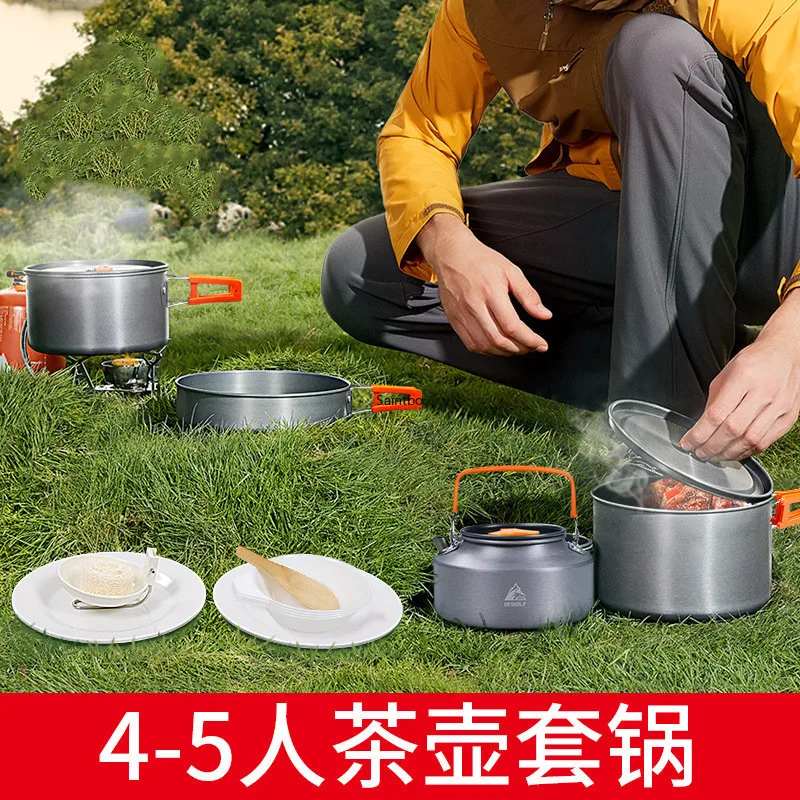  Outdoor Cooking Pot Field Cooking Set for 4 - 5 People Camping Teapot Portable Aluminum Alloy Pot S