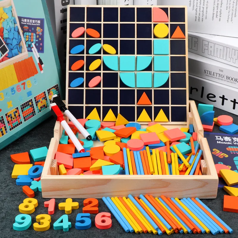 

Mosaic Three-in-One Qiao Jigsaw Puzzle Building Blocks Toy Whiteboard-Drawing Board Kindergarten Primary School Educational Toy
