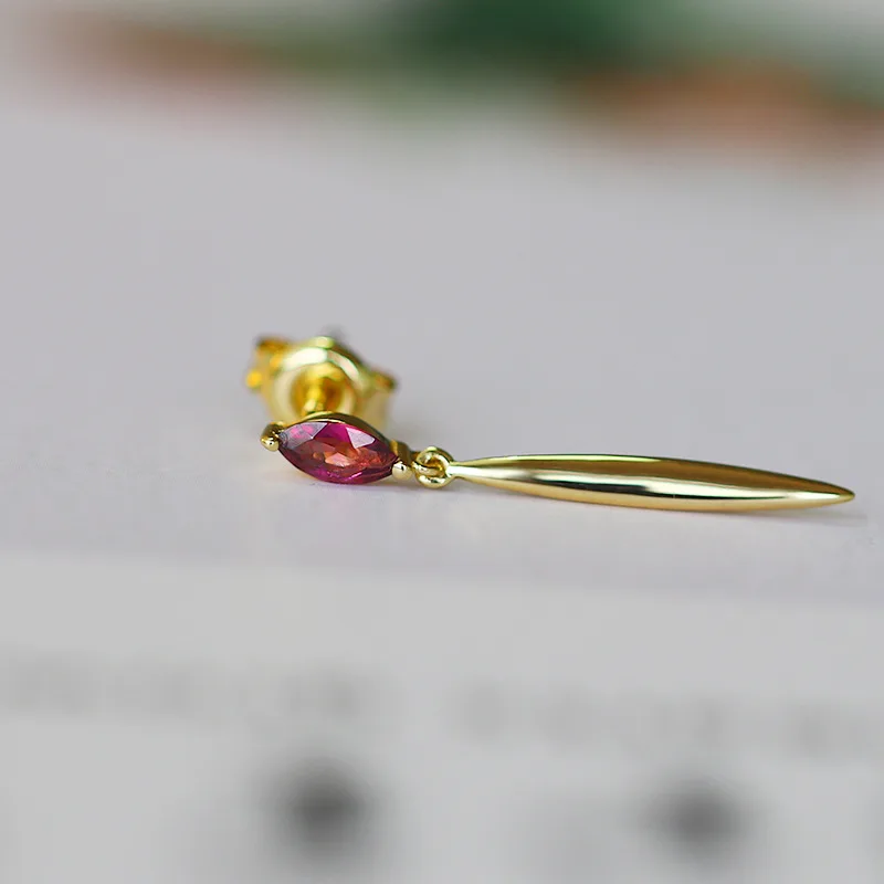 Luoon, S925 серебро, натуральный драгоценный камень, 14 к, желтое золото, модные висячие серьги, хорошее ювелирное изделие для женщин, LMEI104 - Цвет камня: Rose Red Garnet