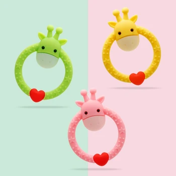 

Food Grade Silicone Cute Baby Teethers Round Hand Grip Cartoon Deer Teething Nursing Silicone Teether Toys