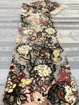 

Gorgeous beaded French Net Lace Fabric 3D flowers embroidery mesh nigerian tulle lace fabric for bridal dress 5 yards