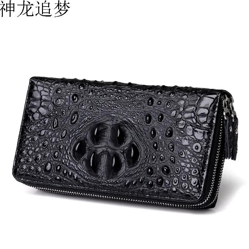 

Crocodile pattern Split Leather men wallet long double zipper wallet Male clutch bag men mobile phone bag men card holder wallet