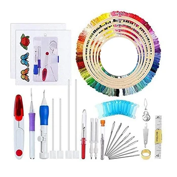 

143 Pcs/Set Magic Patterns Punch Needle Kit Craft Tool Embroidery Pen Set, Threads for Sewing Knitting DIY Threaders
