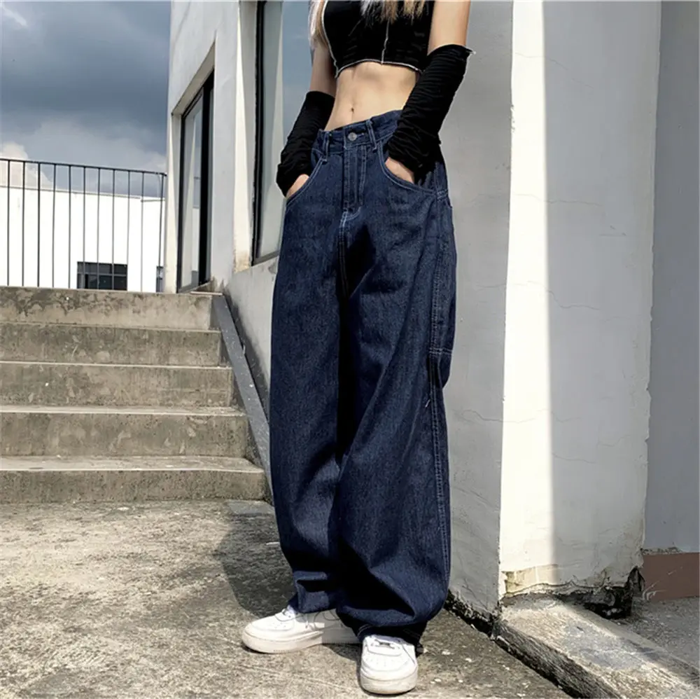 American retro street loose embroidered straight-leg jeans women 2021 new casual all-match high-waist mopping wide-leg trousers purple brand jeans