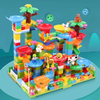 

Luxurious DIY Marble Race Runs Building Blocks Creative Assembly Toys Maze Ball Track Construction Bricks Toys For Children Gift