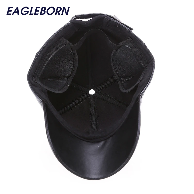 Мода 2017 г. кожа Бейсбол Кепки Мужчины Сгущает осень зима Шапки с ушками 6 Панель