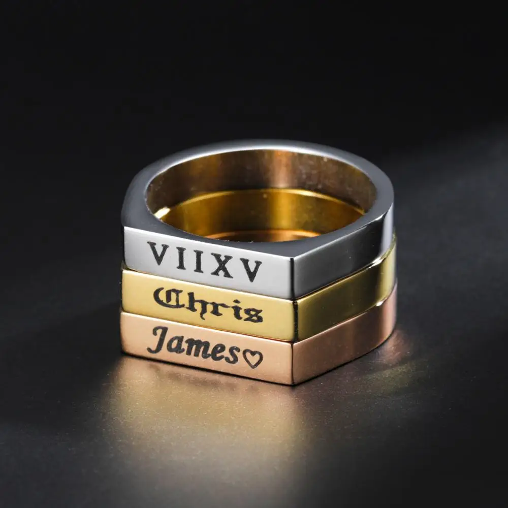 Custom Name Ring Stainless Steel Personality Rings For Women Men Jewelry Engraved Name Letters Word Rings Valentine's Day Gift customized name initials ring letter a z stainless steel rings for women personalized custom wedding rings valentine s day gift