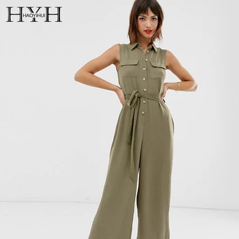 

HYH Haoyihui New Autumn Ladies Casual Women Clothing Sleeveless Bow Tie Women Slim Fashion Lace Up Buttoned Elegant Jumpsuits
