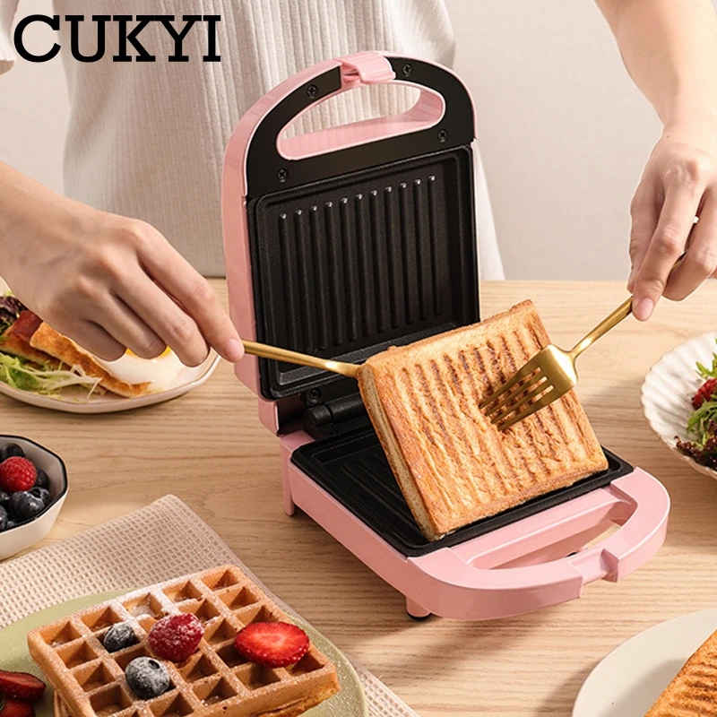 CUKYI 650W Household Double-sided Heating Sandwich Maker Electric Breakfast Machine Waffle Maker Egg Cake Oven Mini Toaster 220V 6