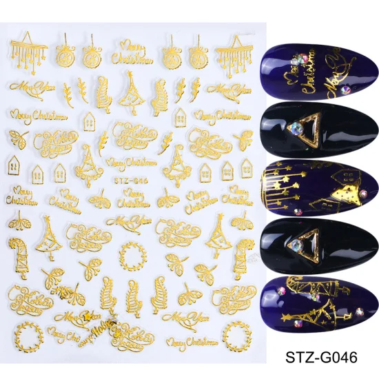 STZ-G046 Gold 3D наклейки для ногтей, золотые, красные, рождественские наклейки для дизайна ногтей, наклейки со снежинками, надпись, клеящиеся подвески, слайдер, дизайнерские украшения, TRSTZG041-049 - Цвет: STZ-G046 Gold