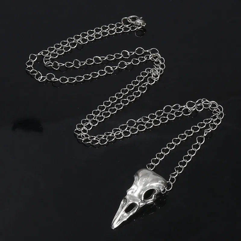 Классический череп кулон с вороном ожерелье для женщин мужчин готический, панк, черный ворона Подвески ожерелье s Ювелирные изделия Подарки На Хэллоуин - Окраска металла: silver 2