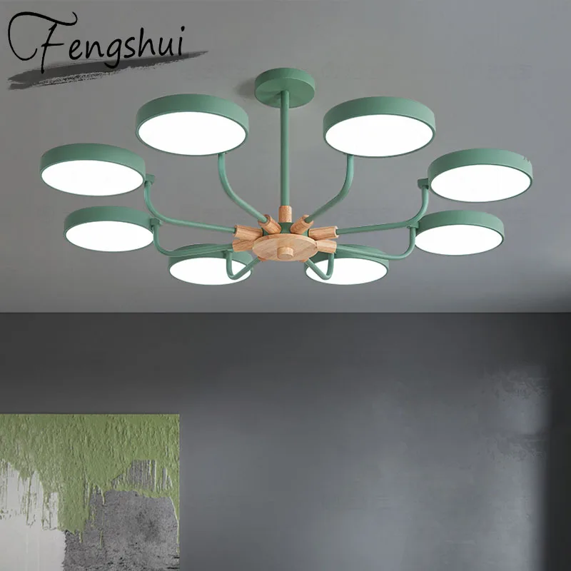 

Nordic Chandelier Iron Wood LED Chandeliers Ceiling Light Lighting Modern Living Room Kitchen Bedroom Home Study Decor Luminaire