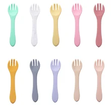 Tenedor de silicona suave para bebé, 1 Uds., juego de alimentación, platos para chico, accesorios de alimentación infantil, tenedor, vajilla de silicona, artículos para niños